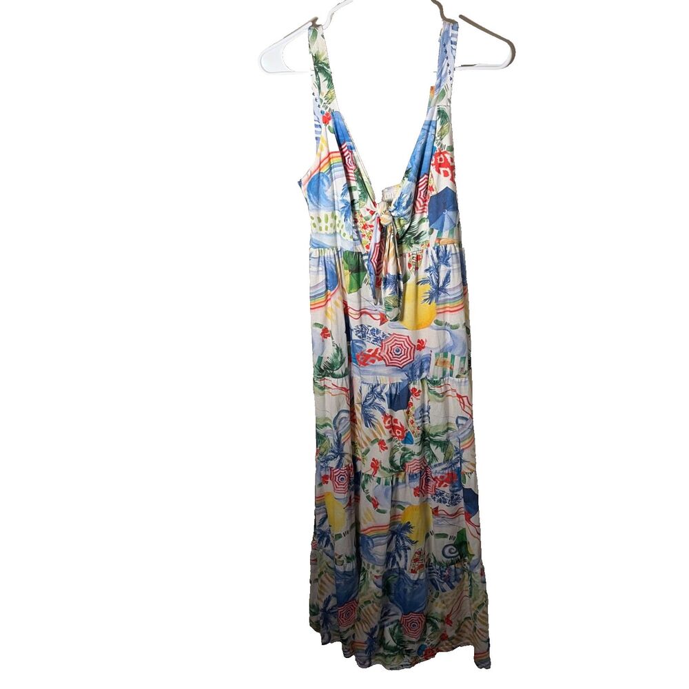 YSC Dress Women's Petite P Colorful Rainbow Maxi Keyhole Smocked Casual Boho